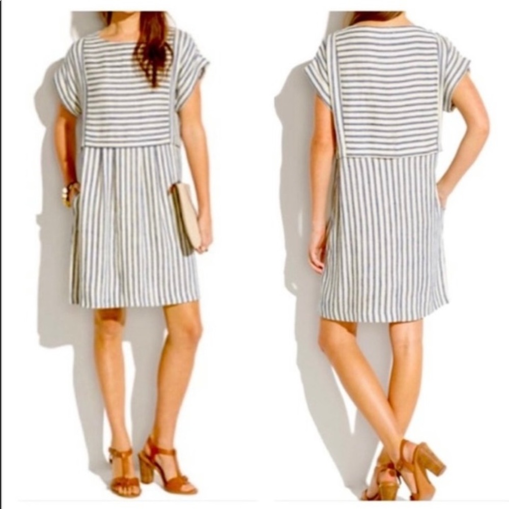 Madewell Striped Linen Blend Short Casual Dress